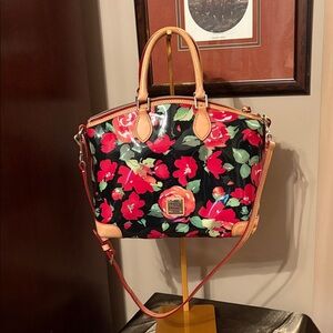Dooney & Bourke Black and Red Rose Garden Dome Zip Satchel